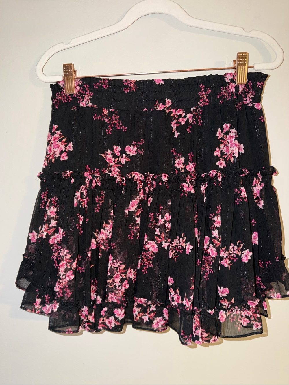 MISA Los Angeles Black Pink Floral Ruffle Mini Skirt XS NWT